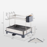 SUNLY Large Dish Drying Rack, Multipurpose 2 Tier Dish Racks for Kitchen Counter, 304 Stainless, Extra Large Drain Board, Gray
