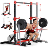 YOLEO Squat Rack with Adjustable Pull-Up Bar & Extended Safety Arms, 35"-67" Width, Fixed 83” Frame Height, Pull-Up Bar Height 71.5"-80.5", Fits 6FT & 7FT Barbells