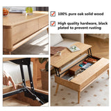 100% Solid Wood Lift Top Coffee Table for Living Room, Mid Century Modern Tables with Drawers and Large Storage, Oak Coffee Tables for Small Spaces (Oak Wood Log, 39.37" W x 21.65" D x 25.59" H)