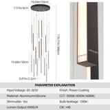 BESTWEST 118" Modern LED Chandelier, 25-Lights Dimmable High Ceiling Large Hanging Lighting Fixture for Loft Villa Living Room Stairs Foyer (Black, 25-Lights 19.7in)