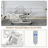 Paddie Electric Height Adjustable Tattoo Chair Spa Bed, Electric Lift Massage Table 3-Section Folding with Storage Pocket for Client/Esthetician/Artist, White