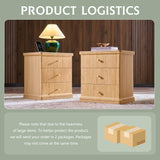ALLTUFO 23.6'' Tall Modern Nightstand Set of 2, Wood Bedside Table with Charging Station, Mid Century End Table with 3 Storage Drawers, for Bedroom, Living Room, Curved Waterfall Edge, Natural Oak