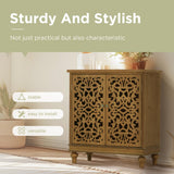 MFSTUDIO Brown Carved Cabinet, Entryway Buffet Cabinet with Storage