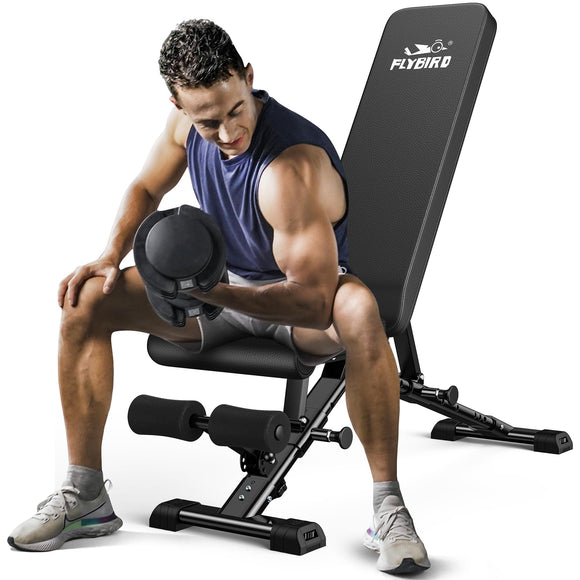 FLYBIRD Weight Bench, Adjustable Strength Training Bench for Full Body Workout with Fast Folding-New Version FLYBIRD