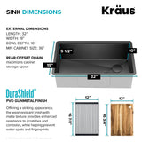 KRAUS Kore Workstation 32-inch Undermount 16 Gauge Black Stainless Steel Single Bowl Kitchen Sink in PVD Gunmetal Finish with Accessories, KWU110-32/PGM