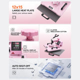 Heat Press Machine 5 in 1 Combo with 30 OZ Tumbler Press & Hat Press, Slide Out 12x15 Inch Heat Press Sublimation Machine