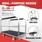 2IN1 Heavy Duty Panel Truck, 42" x 24" Platform Cart w/Rubber Mat & 3 Handrails, 2500 lbs Capacity Drywall & Lumber Cart