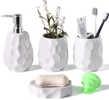 Ceramic Bathroom Accessories Set 4 PCS,Bathroom Toothbrush Holder Set,Soap and Toothbrush Holder Set,Include Toothbrush Holder,Soap Dispenser,Tumbler,Soap Dish,Bathroom Sets Decor Organizer (White)