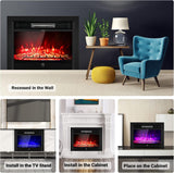 COSTWAY Electric Fireplace Inserts 28.5-inch Wide, 750W/1500W Wall Recessed and Freestanding Fireplace with 3 Flame Colors, 5 Brightness Settings, 8H Timer, Remote Control, Heater for Indoor Use