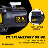 Novawinch Pro Plus 12,500 lb Electric Winch - IP68 Sealed Series Wound Motor, 85 ft Synthetic Rope, 171:1 Gear Ratio - 12 Volt Truck, Trailer, Off-Road Recovery Applications