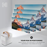 KODAK FLIK HD9 Smart Projector | Mini White Portable Indoor & Outdoor Movie with Android TV Streaming Apps, Wi-Fi and Bluetooth, Built-In Speakers & Voice Remote | FHD 1080p for Screens Up to 120”