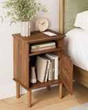 Apetaccat Nightstand, Boho Night Stand with 1 Drawer, Modern Side Accent Table with Open Shelf, Wooden Top Bedside End Table for Bedroom, Living Room, Walnut