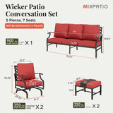 MIXPATIO 5-Piece Wrought Iron Patio Conversation Set, Rocking Chairs, Red