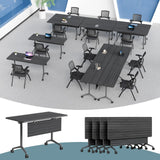 Jklmzpf Folding Conference Table with Wheels, Flip-Top Mobile Training Table Modular Conference Room Tables, Space Saving Seminar Meeting Tables for Office School Business Classroom(Ebony4PCS 47.2in)