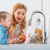 HGHGK Kitchen Faucet with Soap Dispenser and Pull Down Sprayer - Stainless Steel Single Handle Kitchen Sink Faucet, 1 or 3 Hole Design for Modern Farmhouse Kitchens and Bar Sinks