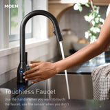 Moen Essie Matte Black MotionSense Wave One-Handle Touchless Kitchen Faucet with Pulldown Sprayer and Soap Dispenser, 87014EWBL