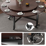 Extendable Round Drop Leaf Dining Table with Wheels, Flip-Top Design for Small Spaces, Gray Finish, 63in (160cm) - Ideal for Kitchen and Dining Room Use