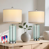 Table Lamps Set of 2 with Vertical Grained Glass, Teal Bedside Table Lamp, 3-Way Dimmable Nightstand Lamp with Touch Control, 27" Modern Glass Bedside Lamps with USB A+C Ports, Desk Lamp for Bedroom