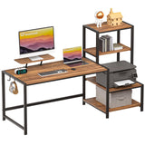 Computer Desk 58 inch with Monitor Stand, Reversible Home Office Desk with Printer Shelf |  Brown GreenForest