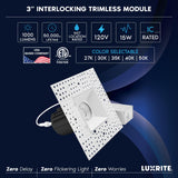 LUXRITE 3 Inch LED Recessed Trimless Spotlight with JBox, Twist N' Lock & Interlocking Trim, 5CCT 2700K-5000K, 15W, 1000LM, CRI90, 38° Beam Angle, Dimmable, IC Rated, Wet Rated, ETL, White (6 Pack)