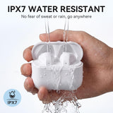 WWU Wireless Earphones, in-Ear Earbuds with Charging Case, 43H Playtime Long Playback Time, Compact and Lightweight, Bass Stereo Sound, IPX7 Waterproof Earphones for Gym/Running/Work，White