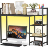 Snughome Desk Shelf with LED Strip, 38.6" Desktop Organizer Shelf, Desk Hutch for Computer Monitor, 4 Tier Desk Display Rack, Wood Desktop Bookshelf Storage Rack for Home Office Dorm