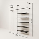 pamo Industrial Pipe Clothing Rack with Shelf - 520 lbs Capacity - Wall Mounted Clothes Rack and Walk In Closet with Metal Shelf for Wardrobe