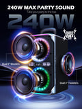 FREEPEAR Party Bluetooth Speaker - 240W Peak Loud Speaker, Dazzling Light Show, Deep Bass, IPX4 Waterproof, 15H Battery, TWS Pairing, BT 5.3 Wireless, Portable for Home/Outdoor/Beach/Pool Party