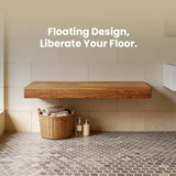 Minimalist 24″Floating Teak Shower Bench: Warm, Easy to Install (No Tile!), Holds 670 lbs for a Modern Bathroom.