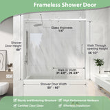 KPUY Frameless Sliding Bathtub Door, 55-60" W x 60" H Tub Shower Door, 1/4" (6mm) Thick Tempered Clear Glass with Explosion-Proof Film Nano Coating, Brushed Nickel