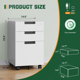 Letaya 3 Drawer Mobile File Cabinet with Lock,Under Desk Metal Small Filing Cabinets for Home Office Organizer Letters/Legal/A4(Fully Assembled Except Wheels-White)