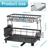 Ricobes Dish Drying Rack - 2 Tier Large Capacity Dish Rack- Dish Racks for Kitchen Counter with Drainboard, Black