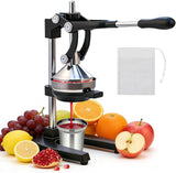 Xiwrdok Cast Iron Juicer Hand Press for Citrus Fruits,Pomegranates,Grapefruits,Heavy-Duty Cast Iron Juicer,Lemon Squeezer Manual,with Stainless Steel Cup,Easy to Use & Clean（Black）