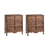 HULALA HOME 3-Drawer Nightstand with Charging Station, Drawer Organizer with Wood Legs, Farmhouse Solid Wood Nightstand Set of 2(Walnut)