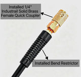 SYXQT Hybrid Air Hose 1/4-Inch x 25FT,Air Compressor Hose 300 PSI Heavy Duty,Lightweight,Kink Resistant,All-Weather Flexibility with 1/4-Inch Industrial Air Fittings and Bend Restrictors,Black