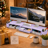 OPNICE Desk Organizers and Accessories, Dual Monitor Stand Riser with Drawer and 2 Pen Holders, Desk Shelf Computer Racks & Printer Stand for Office Workspace Organizers, Desktop Organization (Purple)