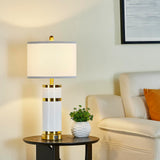 BLHDZJR Ceramic White Gold-Plated Decorative 28" Table Lamps Set of 2 with E26 Socket&Rotary Switch,USB A+C Ports,Modern Bedside Lamps for Nightstand,Bedroom,Living Room,Decoration,Office(Bulbs in)