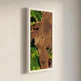 White Framed Moss Wall Art, Vertical Cedar Wood & Preserved Greenery Modern Natural Wall Decor for Living Room, Office & Home, Zero Maintenance Handcrafted Gift 47" x 16"