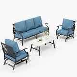 MIXPATIO Patio Furniture Set 4 pcs, Outdoor Patio Furniture, 3-Seat Sofa, 2 Rocking Chairs, Coffee Table and 5.75" Extra Thick Cushion, Conversation Set for Backyard Deck, Navy Blue