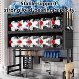 BYRTJSWX Over The Sink Dish Drying Rack, 3-Tier Stainless Steel with Cover & Knife Holder, Space-Saving Drain Rack for Kitchen Sink, Organizer for Dishes, Glasses, Bowls, Cutlery(Black,95cm/37.4in)