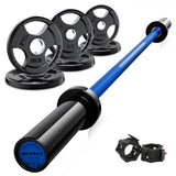 RitFit Barbell Weight Set - 4/6FT Olympic Barbell with Weight Plates (55-275LB Total) - Weightlifting Equipment for Squats, Curls, Deadlifts, Presses, 4FT Black/Blue Bar with 35LB Plates
