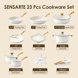 SENSARTE Nonstick Ceramic Cookware Set, 23 PCS Pots and Pans Non Toxic, PFAS & PFOA Free, Non Stick Healthy Kitchen Cooking Set with Stay-Cool Handles, White