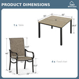 MFSTUDIO 5 PCS Patio Dining Set, 42'' Wood-Look Table & Mesh Chairs