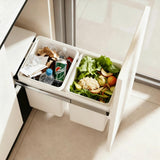 Under Cabinet Pull-Out Trash Can - Dual Recycle Bin with Odor Control, Non-Sliding Design for Kitchen Cabinet - Space-Saving Gray Trash Organizer for Home Use