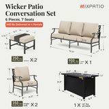 MIXPATIO 6-Piece Metal Patio Conversation Set, Fire Pit Table, 2 Ottomans