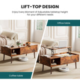 NEWBULIG Wood Lift Top Coffee Table with Storage for Living Room, Brown
