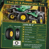 Wiltire 15x6.00-6 Tire and Wheel Assembly (2 Pack),Replacement Riding Lawn Mower Front Tires - With 3" Centered Hub and 3/4" Bushings (Extra 5/8" Bushings)