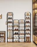 Hzuaneri 6 Tiers Vertical Shoe Rack, Narrow Shoe Tower, Tall Shoes Shelf with 2 Hooks, Adjustable Shelves, Corner Shoes Shelves for Small Spaces, Entryway, Living Room, Rustic Brown SR04201B