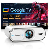 4K Projector Built-in Google TV: 2500 ANSI/Auto Lens Cap & 4D Keystone/Auto Focus & AI Voice Control, Sovboi Smart Portable Projector with WiFi6 & Bluetooth, Outdoor Movie Proyector for Streaming Apps