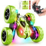 Zalneo Remote Control Stunt Car – 4WD 360° Flip Double‑Sided RC Car LED Light Bar & Modular USB‑C Battery, 2.4 GHz Off‑Road Toy, Birthday for Boys Girls Ages 6‑12, Green